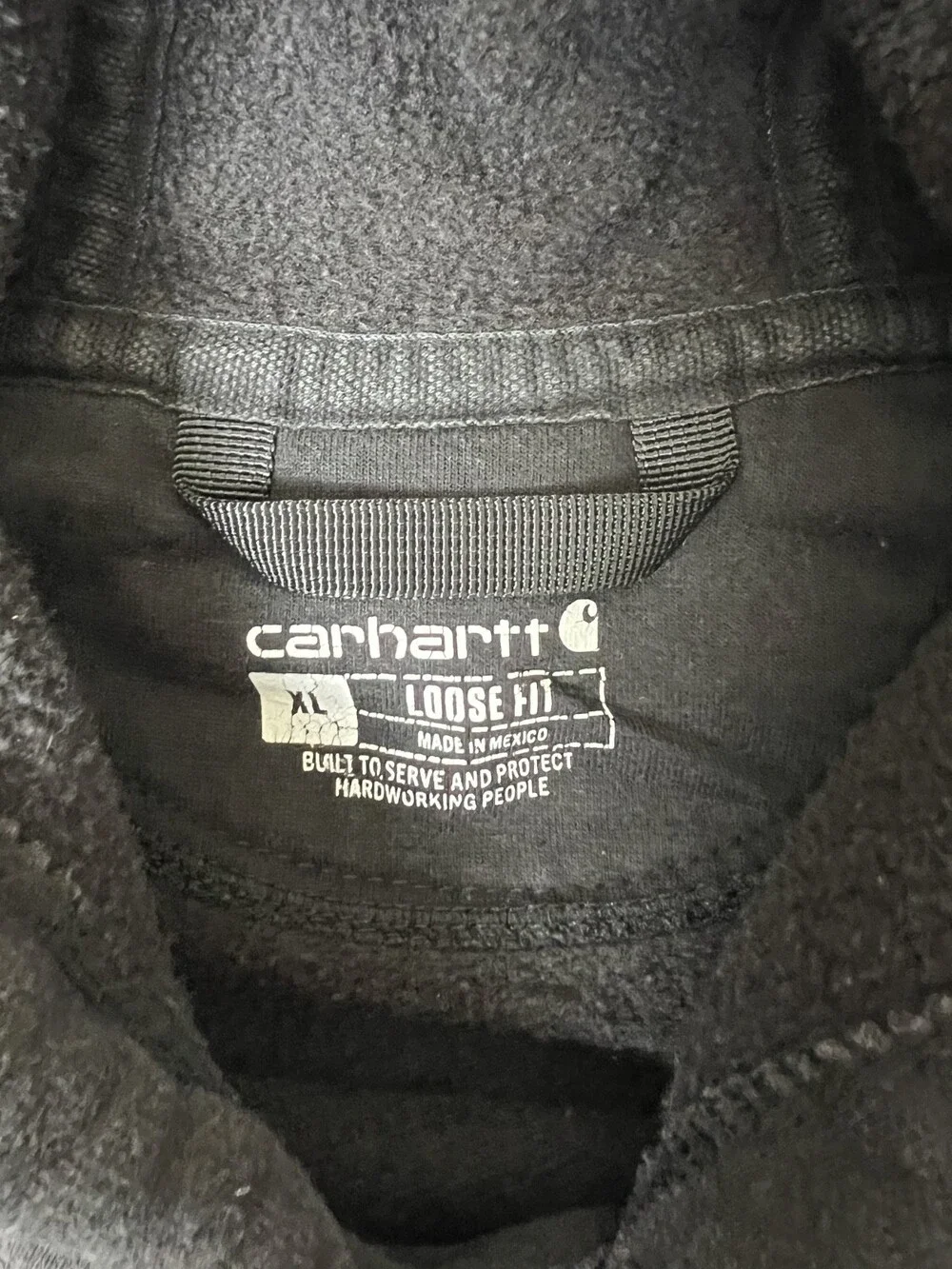 Carhartt Hoodie Sweatshirt Mens XL Black Spell Out Arm Sun Faded Thrashed